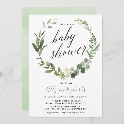 Eucalyptus met genderneutraal baby shower kaart (Voorkant / Achterkant)