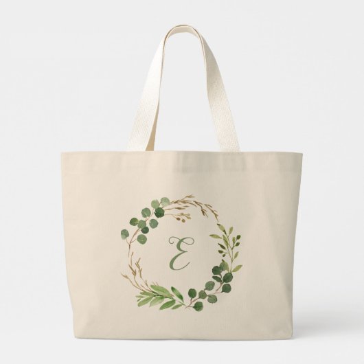 Eucalyptus met gepersonaliseerd monogram grote tote bag (Achterkant)