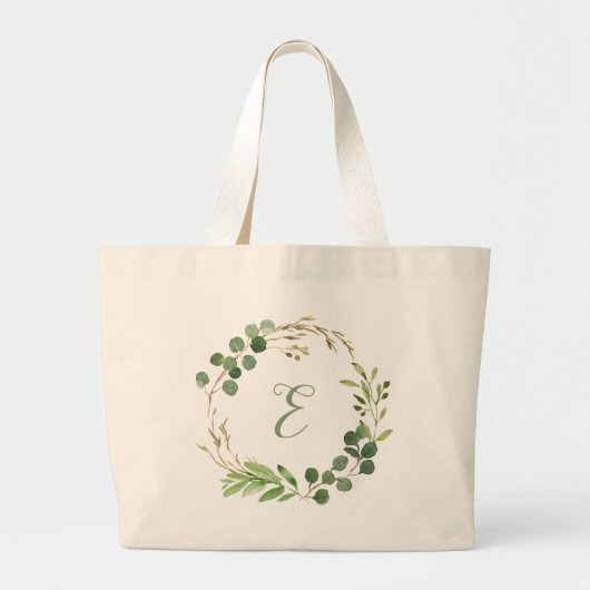Eucalyptus met gepersonaliseerd monogram grote tote bag (Voorkant)