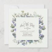 Eucalyptus met lavender Flowers Square Weddenschap Save The Date (Voorkant)