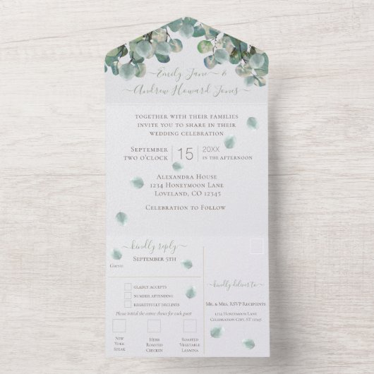 Eucalyptus met ledematen in één keer all in one uitnodiging (Binnen)