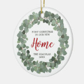 Eucalyptus met speciale startpagina van 1 jaar keramisch ornament (Links)