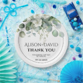 Eucalyptus met witte bloemen typografie bruiloft papieren bordje (Feest)