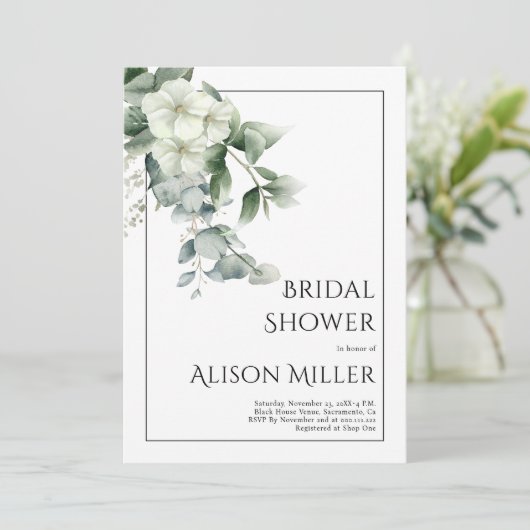 Eucalyptus met witte bloemen vrijgezellenfeest kaart (Staand voorkant)