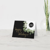 Eucalyptus met zwarte gouden Logo Feestdagen Kaart (Voorkant)