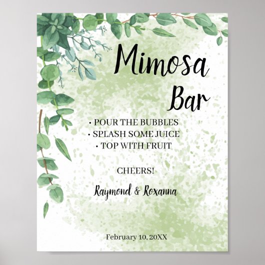 Eucalyptus Mimosa Bar Bruiloft Feest Sign Poster (Voorkant)