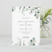 Eucalyptus Minimale botanische QR bij één bruiloft Kaart (Staand voorkant)