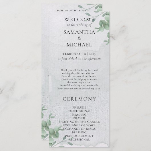 Eucalyptus minimale moderne programma bruiloft (Voorkant / Achterkant)