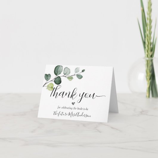 Eucalyptus Minimale Script-Vrijgezellenfeest Bedankkaart (Voorkant)