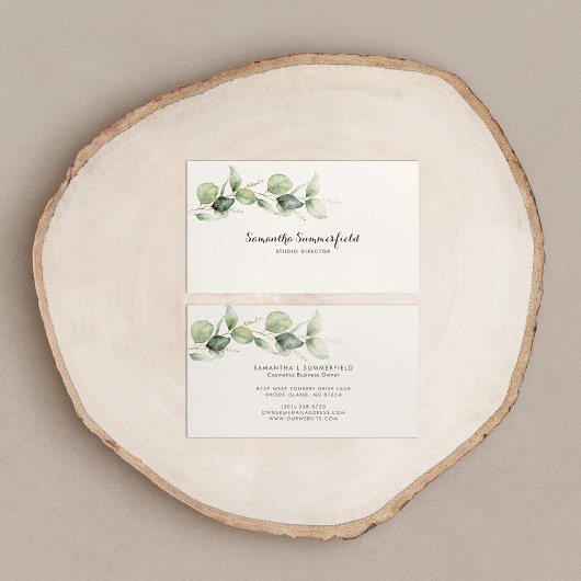 Eucalyptus Minimalist Elegant Script-Waterverf Visitekaartje