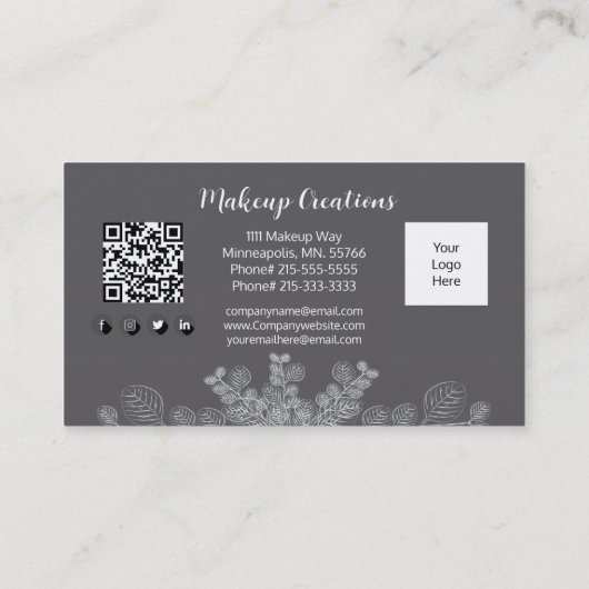Eucalyptus Minimalist Grey Line Art QR-code Visitekaartje (Achterkant)