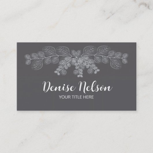 Eucalyptus Minimalist Grey Line Art QR-code Visitekaartje (Voorkant)