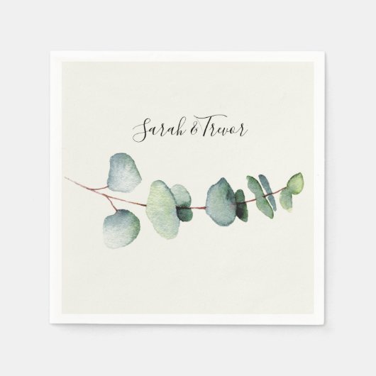 Eucalyptus Minimalist Weddenschap Cocktail Napkin Servet (Voorkant)