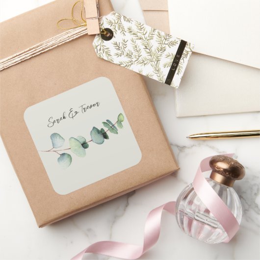 Eucalyptus Minimalist Weddenschap Cocktail Napkin Vierkante Sticker (Geschenken)