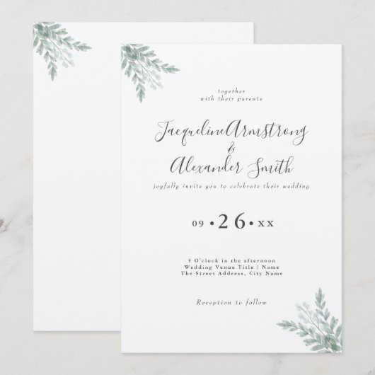 Eucalyptus Minimalist Weddenschap Kaart (Voorkant / Achterkant)