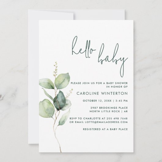 eucalyptus minimalistisch Baby shower Kaart (Voorkant)