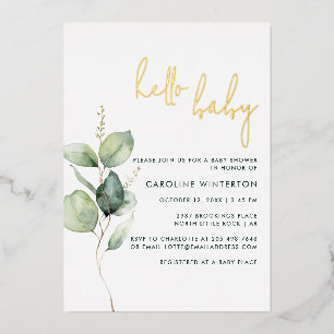 Eucalyptus minimalistisch botanisch meisje Baby sh Folie Uitnodiging
