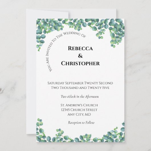 Eucalyptus Minimalistisch Eenvoudig modern huwelij Kaart (Voorkant)