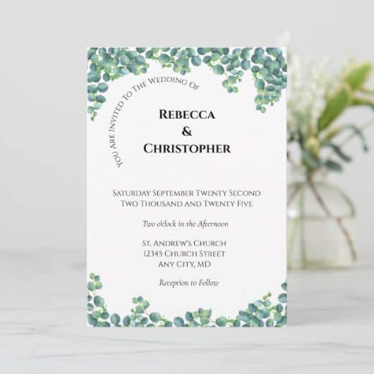 Eucalyptus Minimalistisch Eenvoudig modern huwelij Kaart (Staand voorkant)