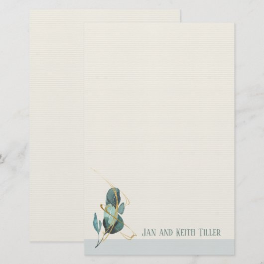 Eucalyptus Minimalistisch gepersonaliseerd gebak Briefpapier (Voorkant / Achterkant)