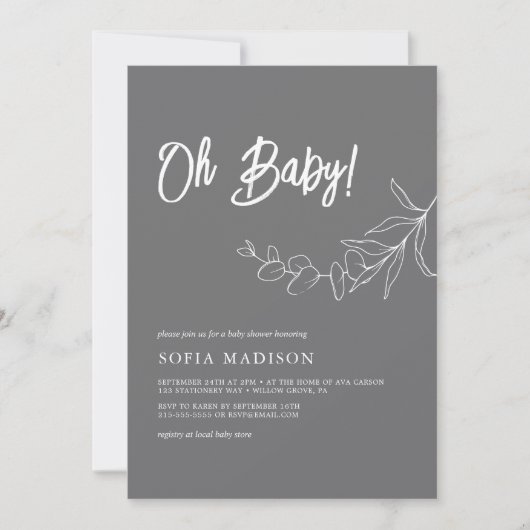 EUCALYPTUS minimalistisch grijs Baby shower Kaart (Voorkant)