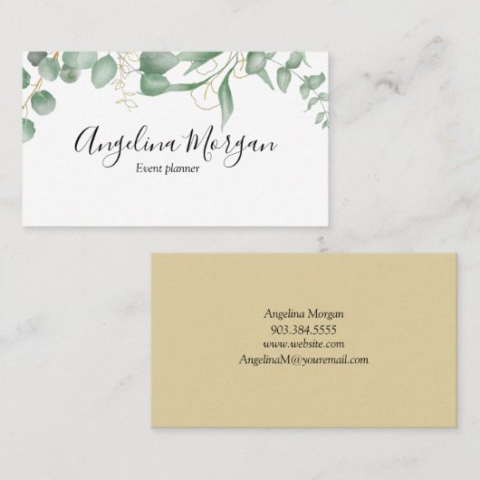 Eucalyptus minimalistisch groen en goud business c visitekaartje (Voorkant / Achterkant)