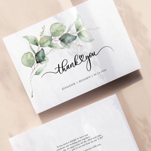Eucalyptus minimalistisch script bruiloft dank u notitiekaartje