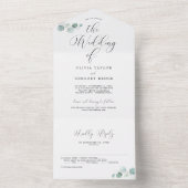 Eucalyptus Minimalistische Kalligrafie Bruiloft All In One Uitnodiging (Binnen)