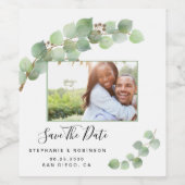 Eucalyptus Modern Aangepaste Foto Save The Date Wijn Etiket (Enkel label)