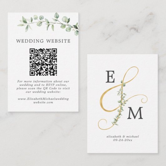 Eucalyptus Modern Ampersand Wedding Website QR Informatiekaartje (Voorkant / Achterkant)