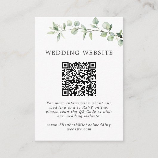Eucalyptus Modern Ampersand Wedding Website QR Informatiekaartje (Voorkant)