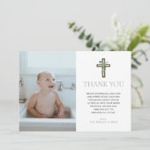 Eucalyptus Modern Baptism Photo Thank You Cards Kaart (Staand voorkant)