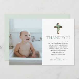 Eucalyptus Modern Baptism Photo Thank You Cards Kaart