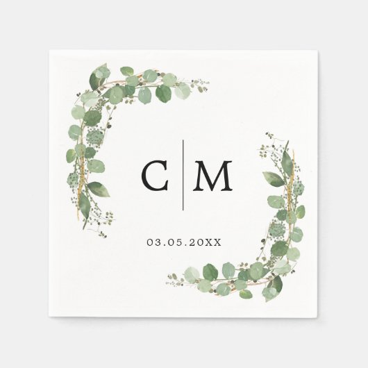 Eucalyptus Modern Calligraphy Monogram Weddenschap Servet (Voorkant)