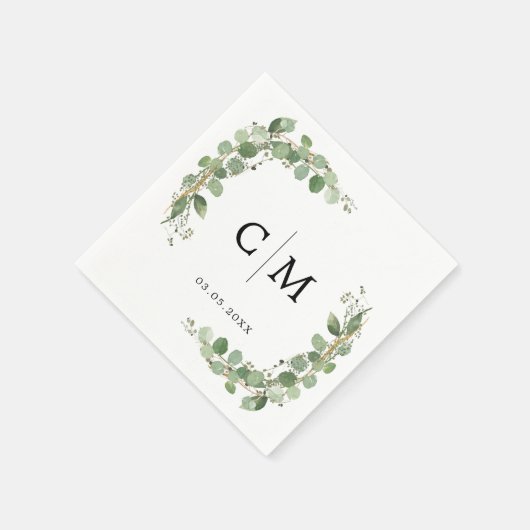 Eucalyptus Modern Calligraphy Monogram Weddenschap Servet (Hoek)