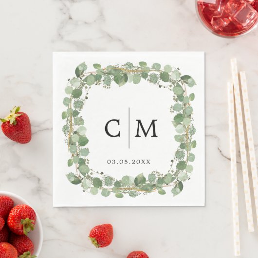 Eucalyptus Modern Calligraphy Monogram Weddenschap Servet (Insitu)
