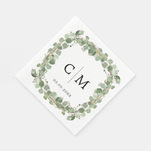 Eucalyptus Modern Calligraphy Monogram Weddenschap Servet (Hoek)