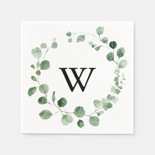 Eucalyptus Modern Calligraphy Monogram Weddenschap Servet (Voorkant)