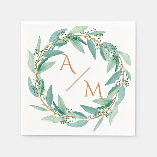 Eucalyptus Modern Calligraphy Monogram Weddenschap Servet (Voorkant)