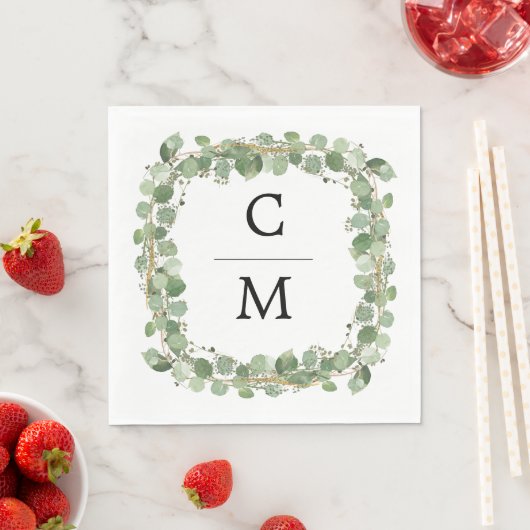 Eucalyptus Modern Calligraphy Monogram Weddenschap Servet (Insitu)