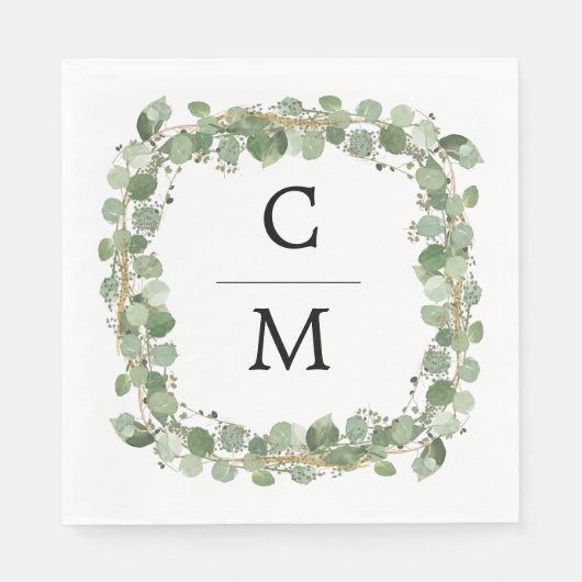 Eucalyptus Modern Calligraphy Monogram Weddenschap Servet (Voorkant)