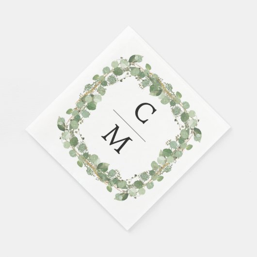 Eucalyptus Modern Calligraphy Monogram Weddenschap Servet (Hoek)