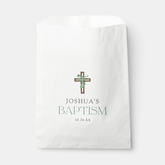 Eucalyptus Modern Cross Baptisme Favors Bedankzakje (Voorkant)