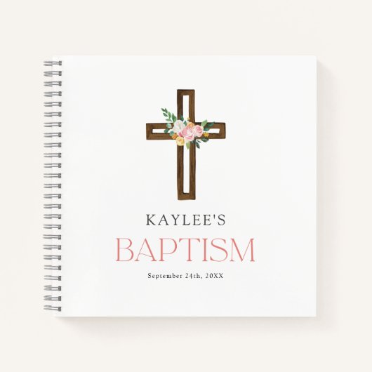 Eucalyptus Modern Cross Baptisme Guestbook Notitie Notitieboek (Voorkant)