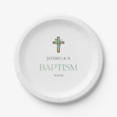 Eucalyptus Modern Cross Baptisme Party Papieren Bordje (Voorkant)