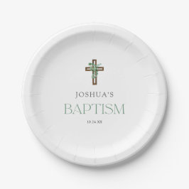Eucalyptus Modern Cross Baptisme Party Papieren Bordje