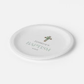 Eucalyptus Modern Cross Baptisme Party Papieren Bordje (Gekanteld)