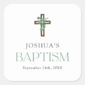 Eucalyptus Modern Doop Favor Vierkante Sticker (Voorkant)