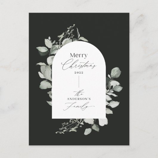 Eucalyptus modern elegant eenvoudig botanisch zwar feestdagenkaart (Voorkant)