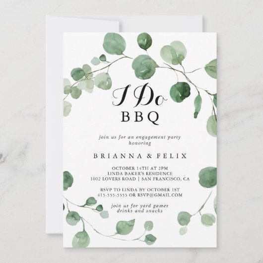 Eucalyptus Modern Ik doe BBQ Verlovingsfeest Kaart (Voorkant)
